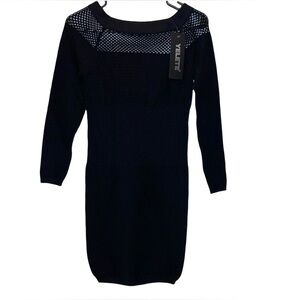 Midi Bodycon Stetchy Netted Neckline Yelete Black Dress Petite Women S New Tags
